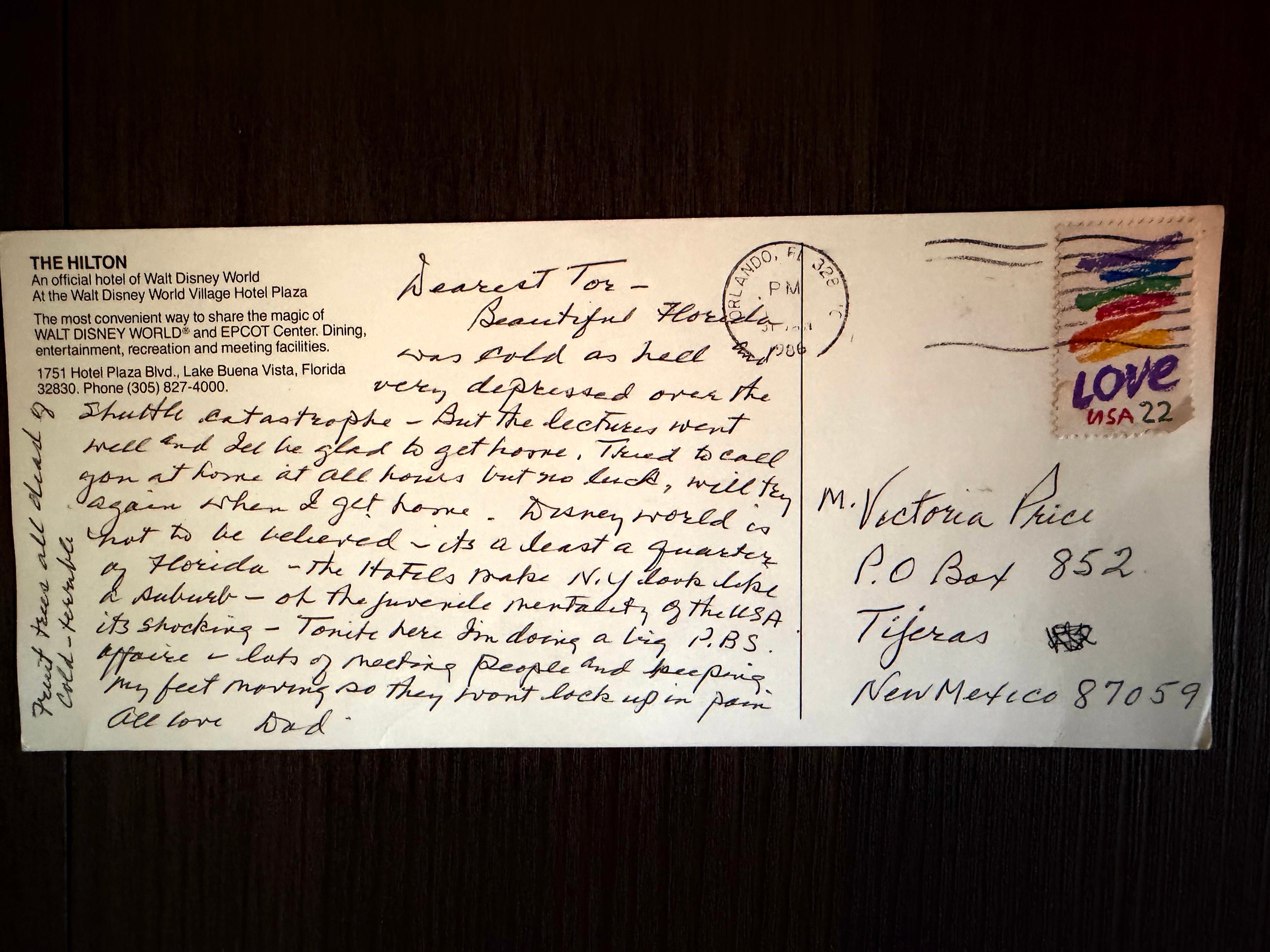 Postcard from Vincent: Walt Disney World Orlando 1986