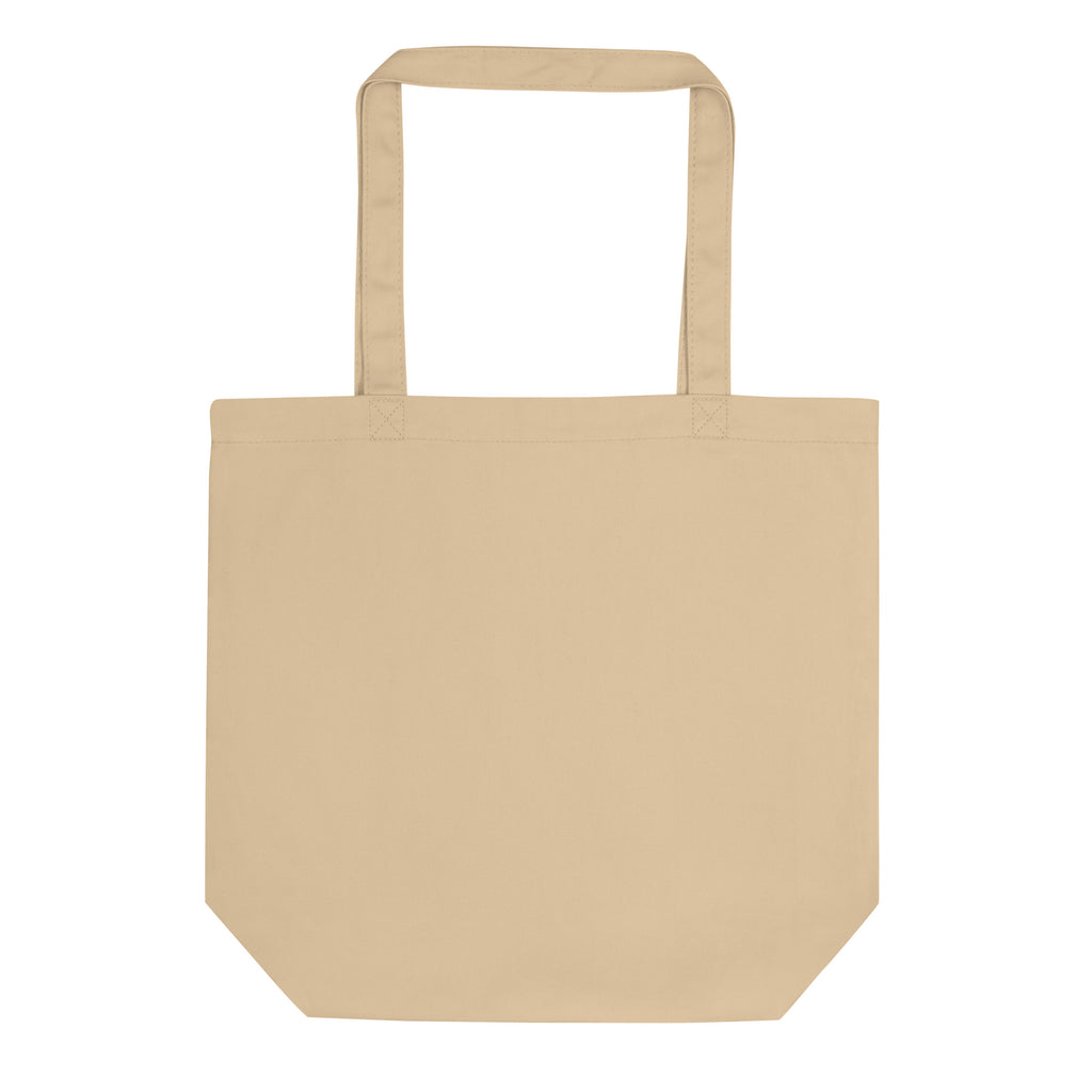 Beige tote bag with handles on a white background