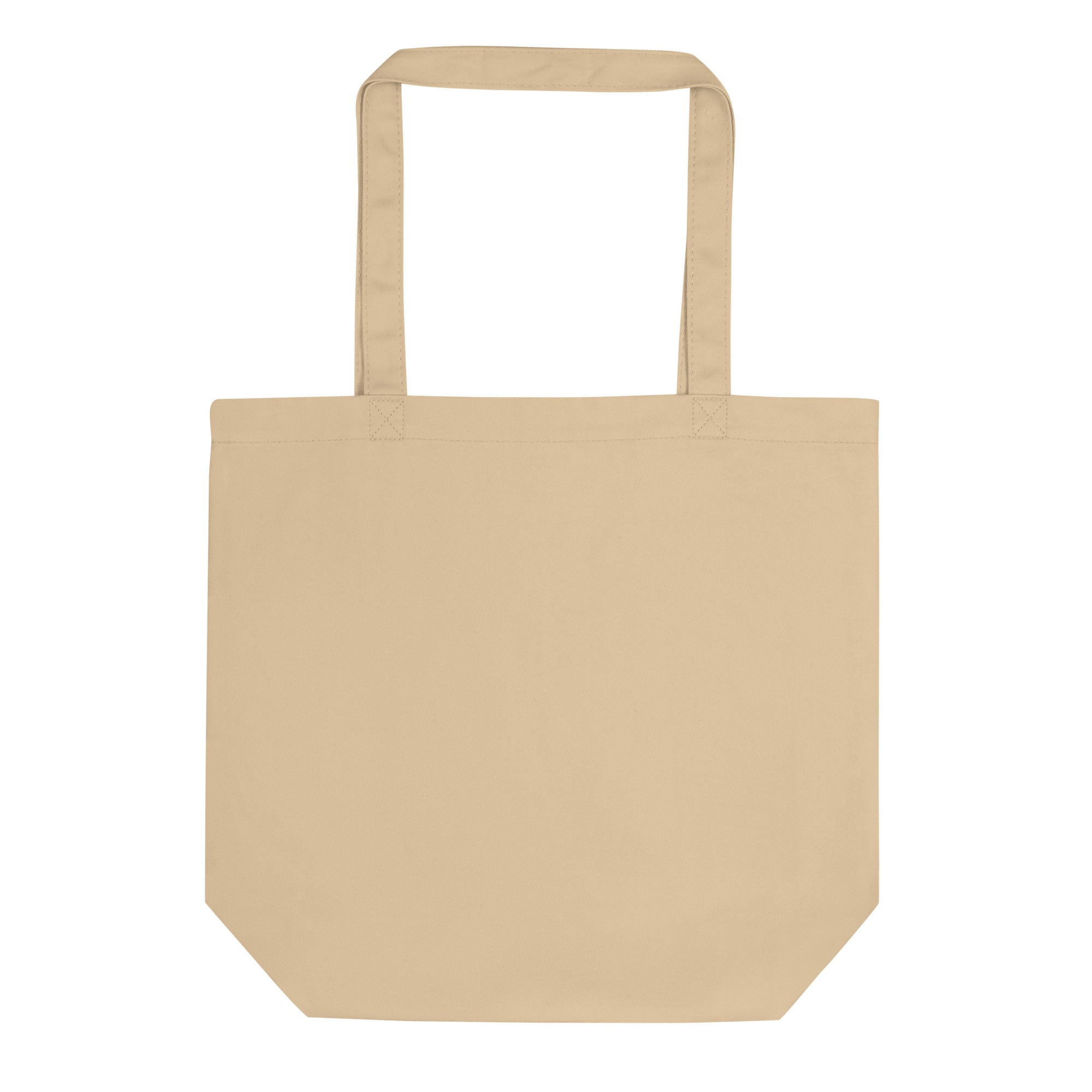 Beige tote bag with handles on a white background