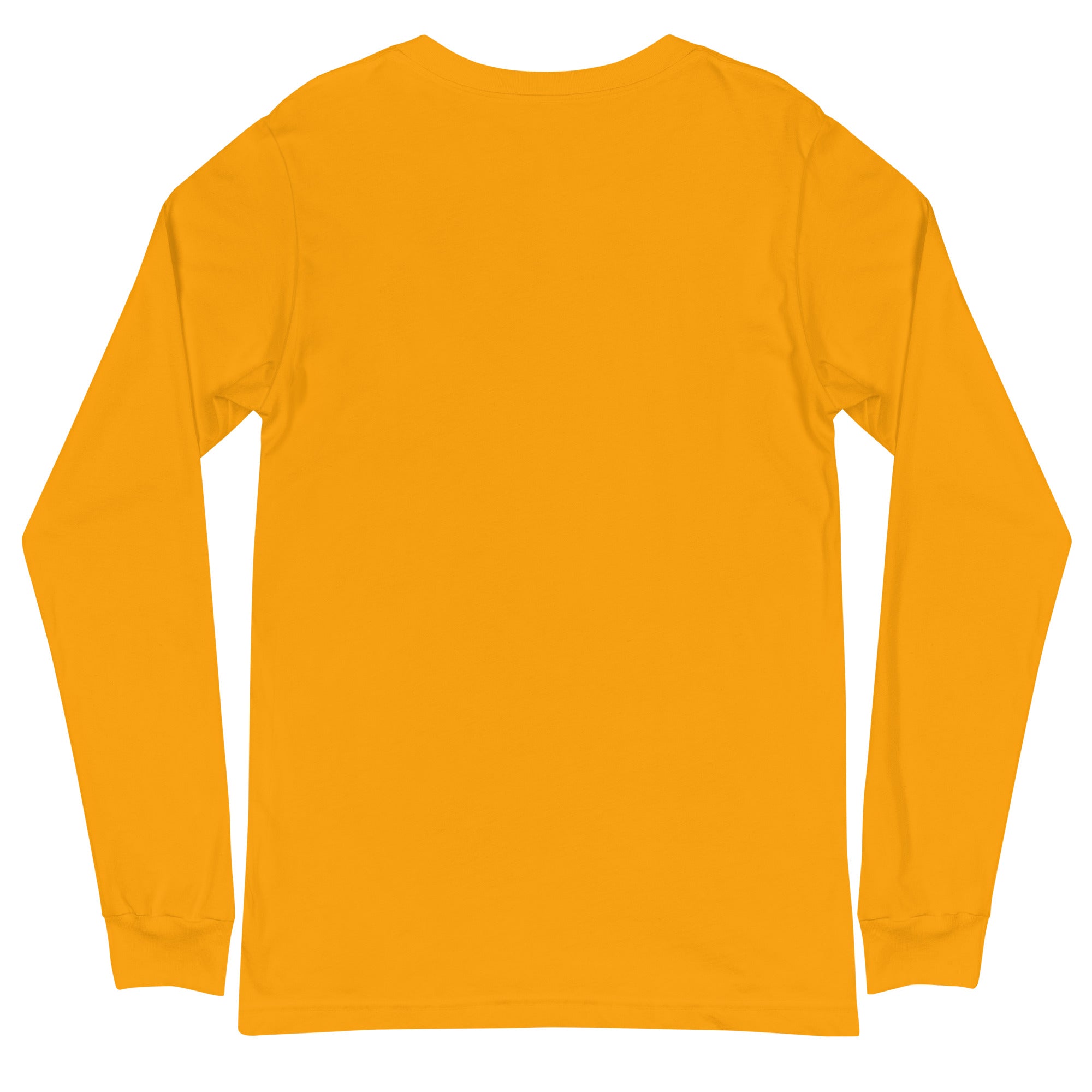 Back view of a plain yellow long-sleeve shirt on a white background