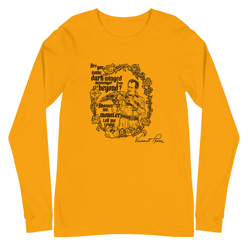 Yellow long-sleeve shirt with black graphic and text on a white background