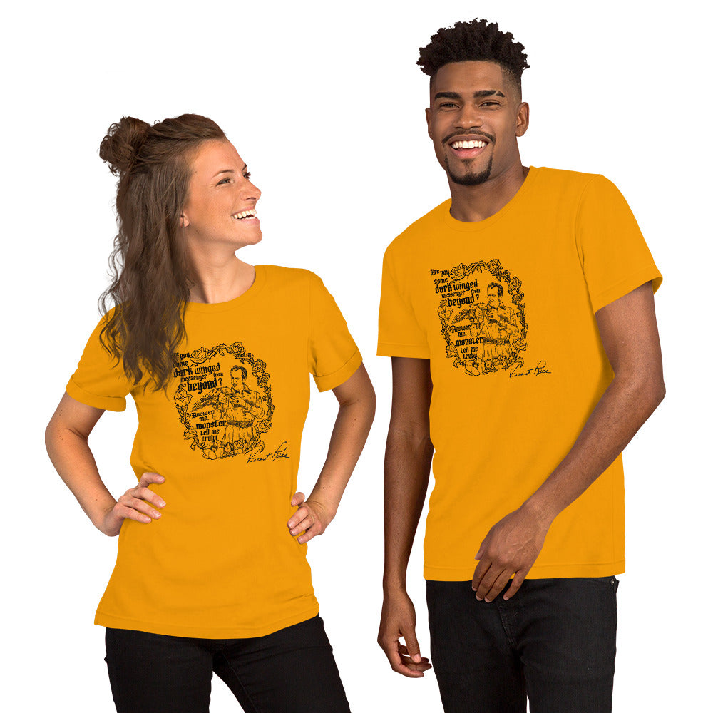 Two people wearing yellow t-shirts with a black graphic design on a white background