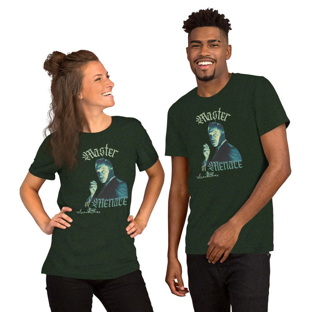 Two people wearing black 'Volunteer' shirts with a logo and text on a white background