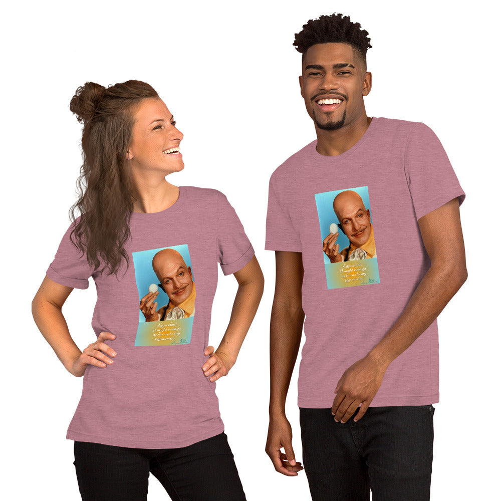 Two people wearing matching purple t-shirts with a graphic of a man and a woman on a white background.