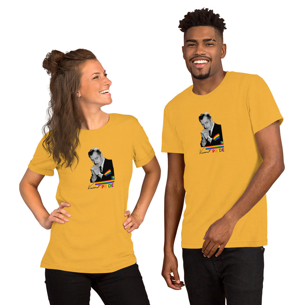 Two people wearing yellow t-shirts with a graphic design on a white background