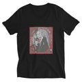Black t-shirt with a graphic design of a person holding a heart on a white background